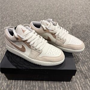 Air Jordan 1 Lows: Men's Cream and Tan Sneakers - Size 9